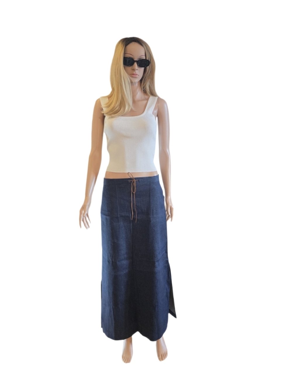 NWT Vintage Deadstock B'way Juniors Denim Maxi Skirt 90s Boho Patch Pocket - Picture 14 of 16